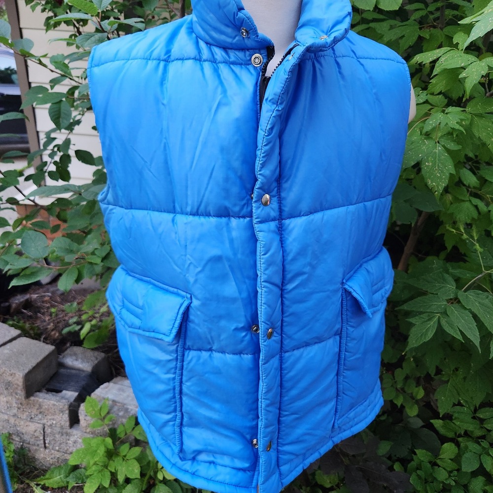 Vintage Equinox Puffer Vest Mens XL Blue Full‎ Zip Snap Front Pockets